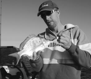 NSFWM South West Rocks writer Phil Bennett with a Clarence River bream. Phil was impressed at the size and fishiness of the Clarence and it looks like he’ll be a regular visitor.